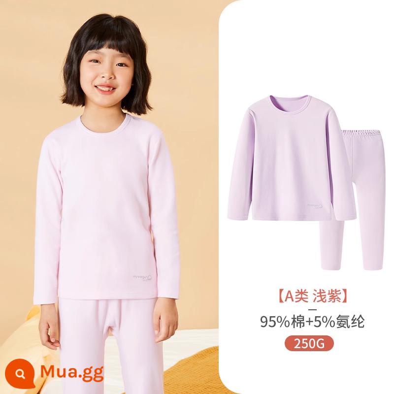 Ba Súng Quần Áo Thu Đông Và Quần Vệ Sinh Trẻ Em Bộ Đồ Ngủ Thu Đông Bộ Đồ Lót Cotton Nguyên Chất Cho Bé Gái Quần Áo Sưởi Ấm Quần Áo Len Cotton - Bé gái tím nhạt 250G nặng 29368 (cổ tròn)