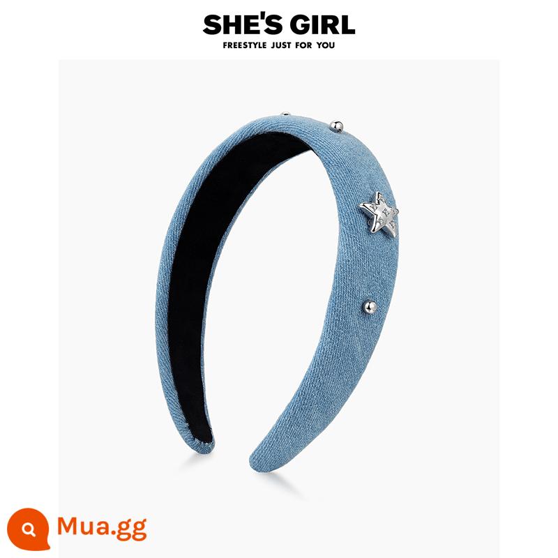 [Được các chuyên gia khuyên dùng] shesgirl Akane denim thắt nơ tua rua kẹp tóc kiểu đuôi ngựa vòng tóc vòng tóc kẹp tóc - Băng đô màu xanh C0