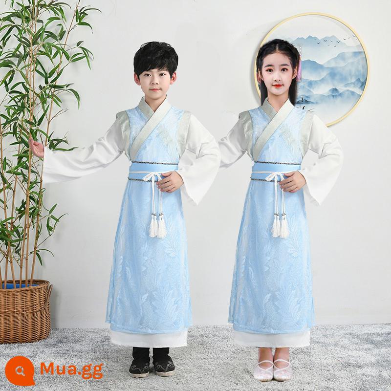 61 trẻ em Hanfu quần áo biểu diễn văn hóa Trung Quốc cuốn sách trang phục cổ đại nam sinh và học sinh tiểu học phong cách dân tộc quần áo khiêu vũ cổ điển nữ Xia Xian - Bộ đồ Hanfu bé gái lá phong