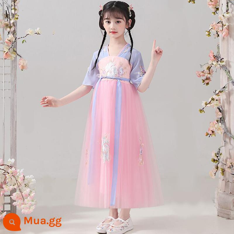 61 trẻ em Hanfu quần áo biểu diễn văn hóa Trung Quốc cuốn sách trang phục cổ đại nam sinh và học sinh tiểu học phong cách dân tộc quần áo khiêu vũ cổ điển nữ Xia Xian - Tay áo ngắn tám bông hoa + mũ đội đầu miễn phí + trung tâm lông mày + giày thêu. Vui lòng lưu ý cỡ và màu giày.