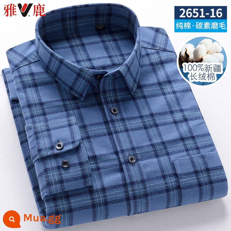 Yalu 100% cotton chải sơ mi nam dài tay mùa xuân 2023 quần áo mới của cha áo sơ mi cotton kẻ sọc mùa xuân và mùa thu - 2651-16 bông chải kiểu mới