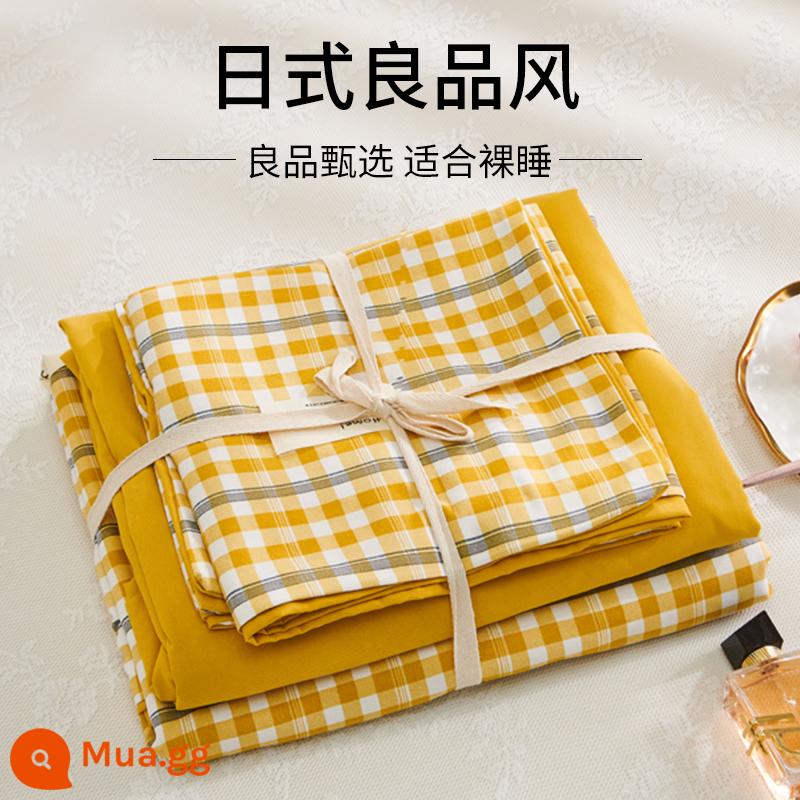 Bộ 4 mùa hè nguyên chất giặt sạch cotton chăn ga gối vỏ chăn chải 2 học sinh 3 ký túc xá giường đơn 3 món - lưới màu vàng vàng