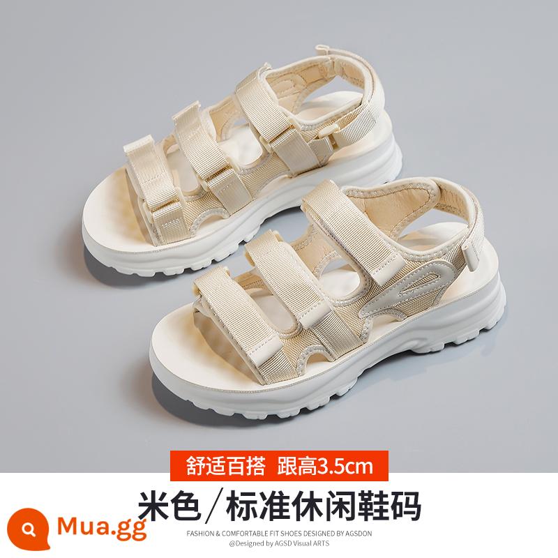 Xăng đan thể thao nữ 2023 mới phù hợp với tất cả các phong cách hương thơm nhỏ Velcro áo khoác ngoài mùa hè thời trang lưới chống trượt màu đỏ đi biển - 33T2063M màu be