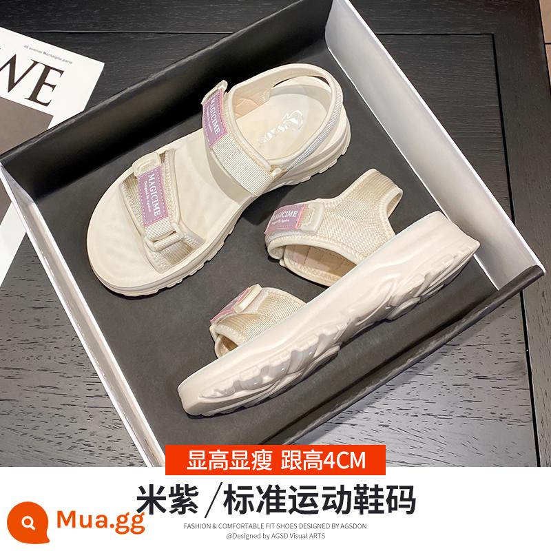 Xăng đan thể thao nữ 2023 mới phù hợp với tất cả các phong cách hương thơm nhỏ Velcro áo khoác ngoài mùa hè thời trang lưới chống trượt màu đỏ đi biển - 32T2039M màu be tím