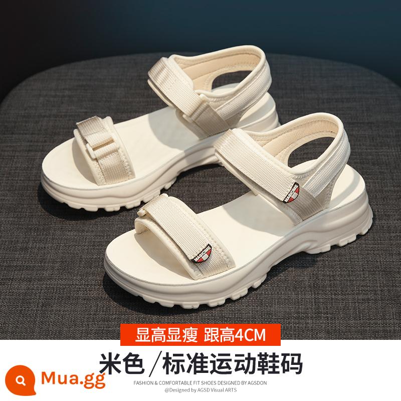 Xăng đan thể thao nữ 2023 mới phù hợp với tất cả các phong cách hương thơm nhỏ Velcro áo khoác ngoài mùa hè thời trang lưới chống trượt màu đỏ đi biển - 32T2038M màu be