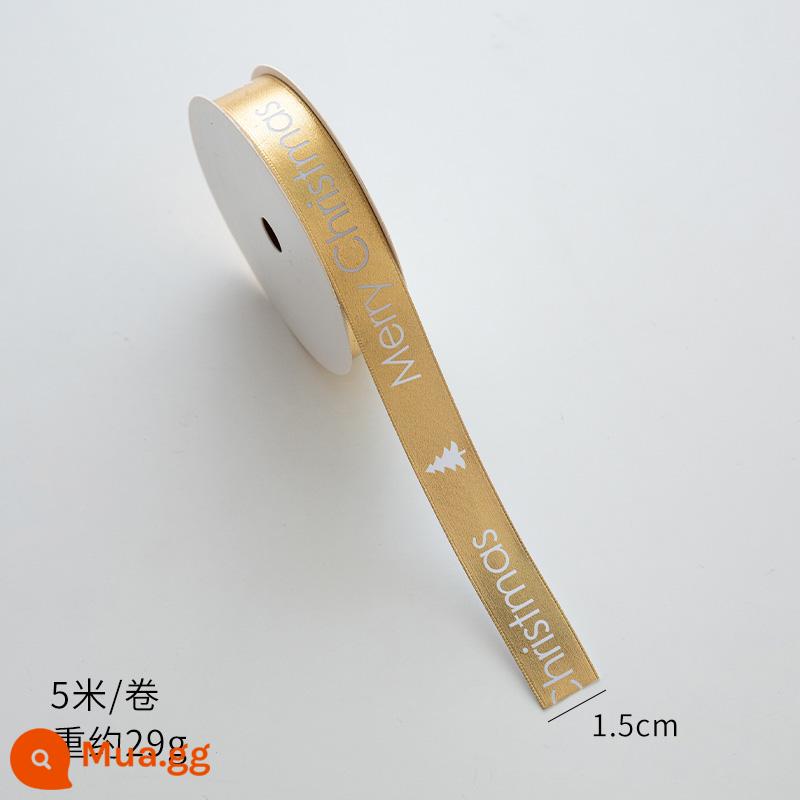 Nuoqi 5m thư Giáng sinh ribbon ribbon diy hộp quà tặng bao bì bowknot nung ruy băng đồ trang trí Giáng sinh - Chữ vàng lấp lánh 1,5 cm