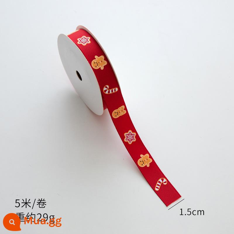 Nuoqi 5m thư Giáng sinh ribbon ribbon diy hộp quà tặng bao bì bowknot nung ruy băng đồ trang trí Giáng sinh - Người bánh gừng đỏ cao 1,5cm