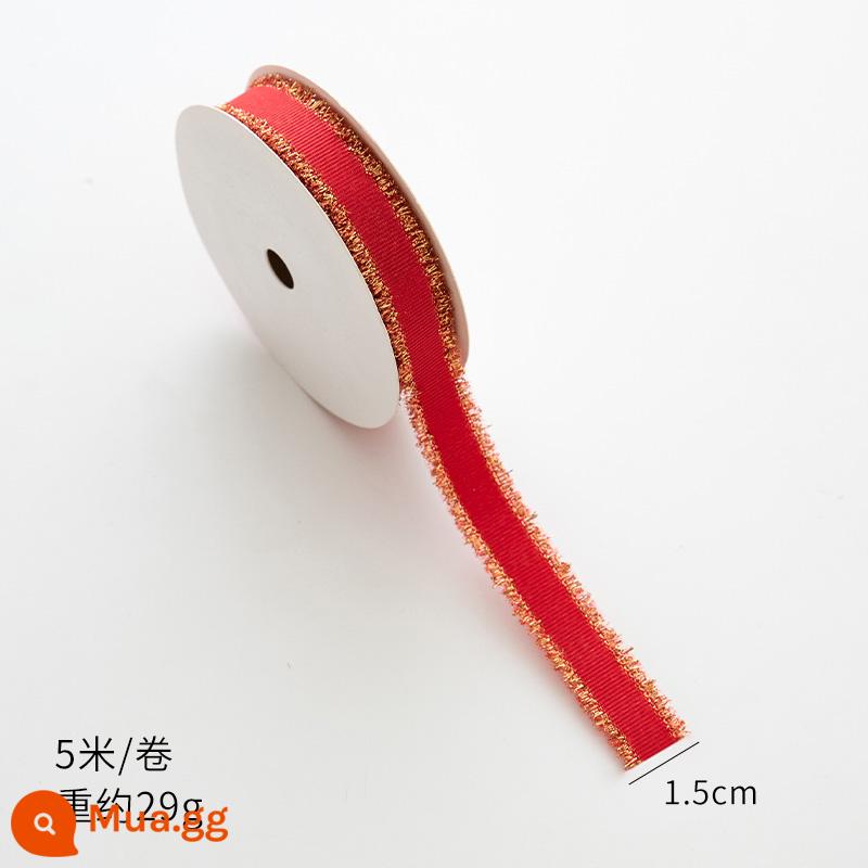 Nuoqi 5m thư Giáng sinh ribbon ribbon diy hộp quà tặng bao bì bowknot nung ruy băng đồ trang trí Giáng sinh - Ruy băng đỏ vàng 1,5 cm