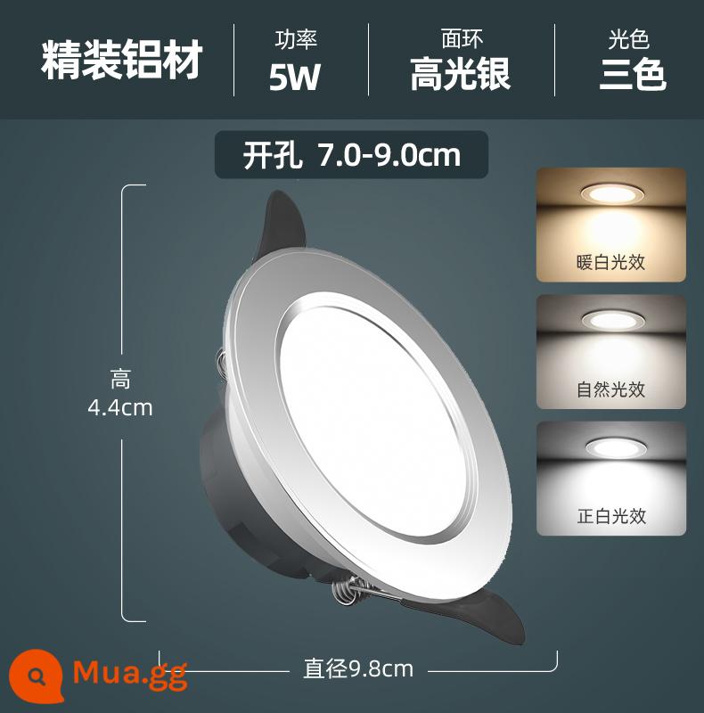 Downlight Nhúng Home LED Spotlight Âm Trần Ba Màu Mờ Đèn Âm Trần Phòng Khách Lỗ Sang Trọng Ánh Sáng Lỗ Ánh Sáng Ánh Sáng Đơn Giản - [Bìa cứng nhôm] Khoan 3 màu 5w 7-9cm