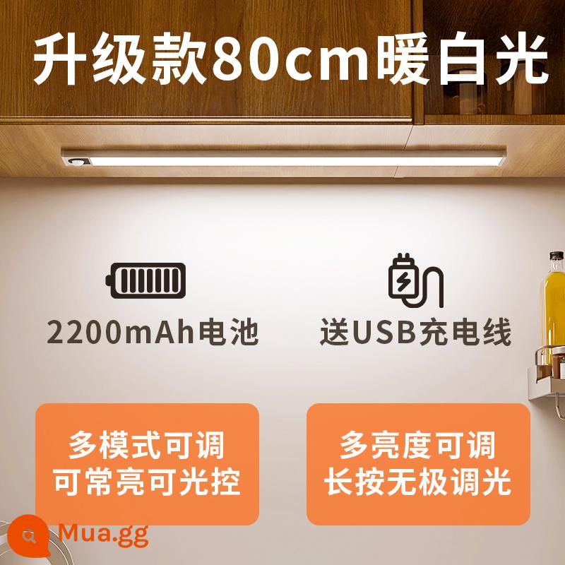 Edron cảm ứng cơ thể con người có thể sạc lại thanh ánh sáng tủ rượu đèn led tủ quần áo tổng thể tủ dài dải tủ giày không dây hút từ tính tự dính - Model nâng cấp tuổi thọ pin-Ánh sáng trắng ấm 80cm [hai chế độ + điều chỉnh độ sáng]