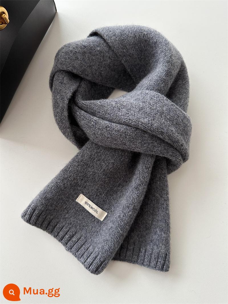 Khăn len cừu nguyên chất Úc chọn lọc 100% khăn cashmere mới màu trơn đa năng khăn quàng dệt kim ấm áp mùa đông dành cho nam và nữ - W-xám [len nguyên chất của Úc]