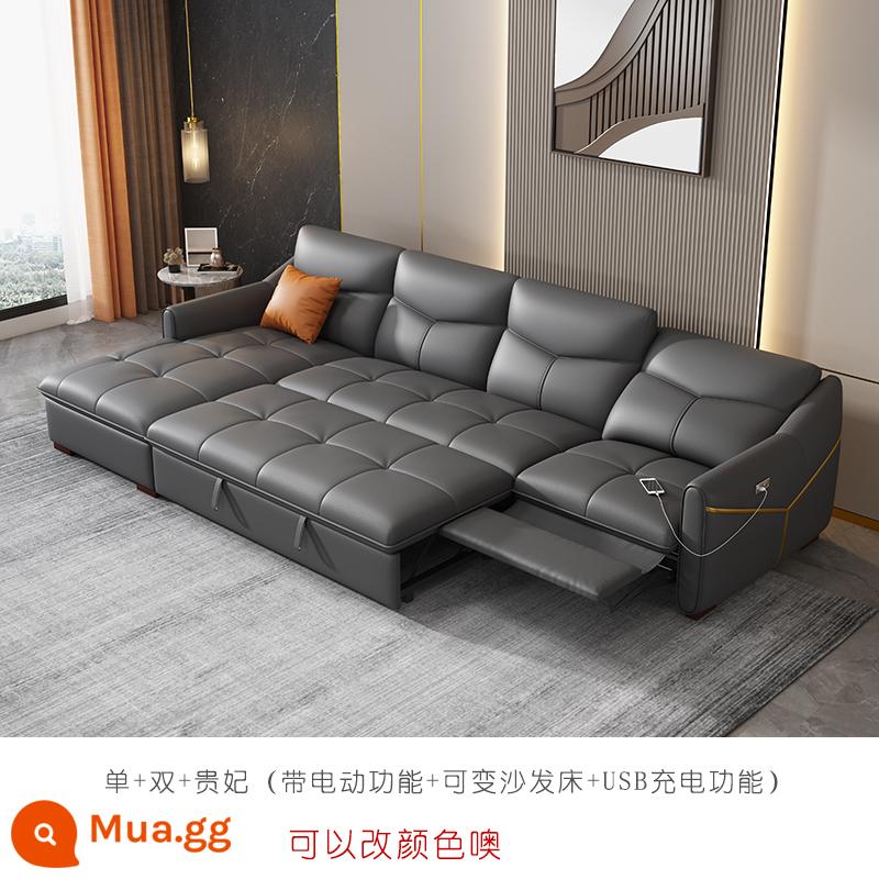 Điện Đa Năng Sofa Giường Đôi Có Thể Thu Vào Hàng Thẳng 4 Chỗ Phòng Khách Căn Hộ Nhỏ Đầu Sofa Da Lớp Da Bò - Ghế dài đơn và đôi 2,75 (chức năng điện + giường sofa