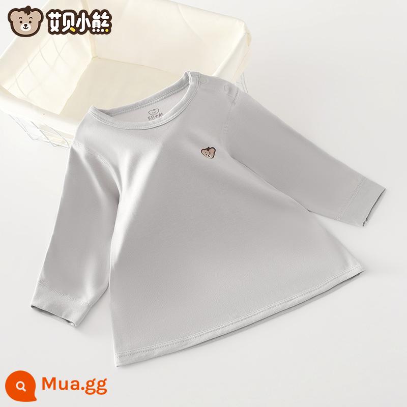 Quần áo mùa thu cho bé sơ sinh đứng tất cả cotton nguyên chất loại A mỏng mùa xuân và mùa thu quần vệ sinh trẻ em không xương một mảnh quần lót - Khóa vai màu xám