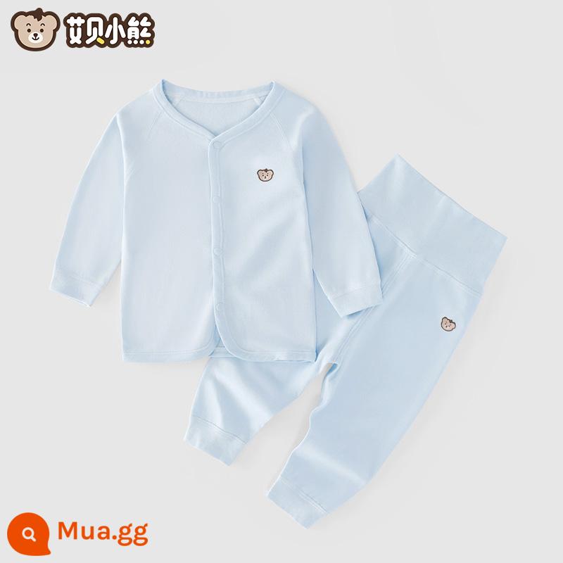 Quần áo mùa thu cho bé sơ sinh đứng tất cả cotton nguyên chất loại A mỏng mùa xuân và mùa thu quần vệ sinh trẻ em không xương một mảnh quần lót - Áo folio + quần cạp cao (bộ vest xanh)