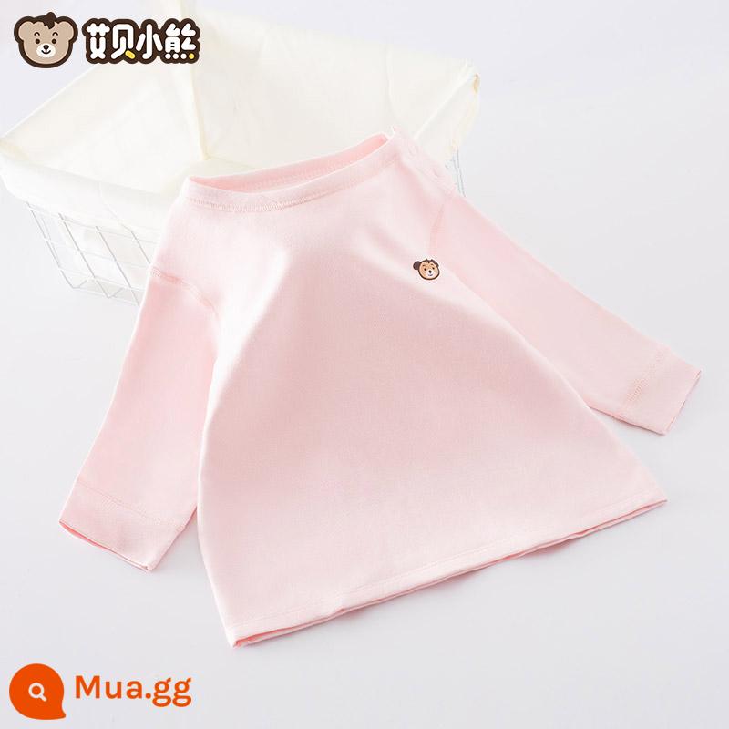 Quần áo mùa thu cho bé sơ sinh đứng tất cả cotton nguyên chất loại A mỏng mùa xuân và mùa thu quần vệ sinh trẻ em không xương một mảnh quần lót - Khóa vai (màu hồng)