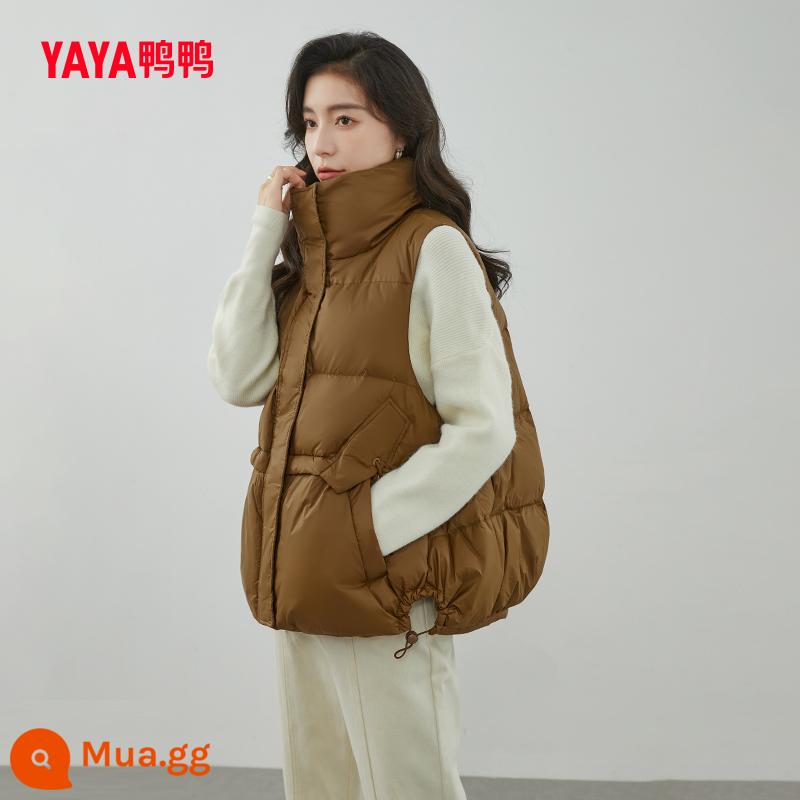 Vịt Xuống Áo Vest Nữ Mùa Thu Đông 2023 Mới Phong Cách Hot Ngắn Cổ Áo Đứng Đa Năng Thoải Mái Ấm Top J - màu caramen 1