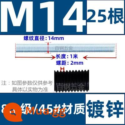 Thanh vít cường độ cao 8,8/10,9/12,9 thanh ren đầy đủ lớp ren vít đầy ren M6M8M10-M64 - Mạ kẽm M14 * 1 mét (25 miếng) được mua theo gói, loại 8,8 tiết kiệm chi phí hơn