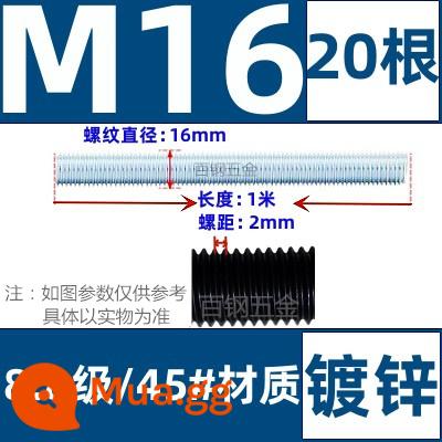 Thanh vít cường độ cao 8,8/10,9/12,9 thanh ren đầy đủ lớp ren vít đầy ren M6M8M10-M64 - Mạ kẽm M16 * 1 mét (20 miếng) được mua theo gói, loại 8,8 tiết kiệm chi phí hơn