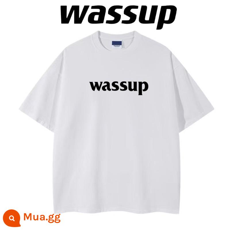 Nặng 260 gram WASSUP hàng đầu cửa hàng Guochao đích thực áo thun ngắn tay cotton mùa hè rời cặp đôi nam nữ - in đen trắng