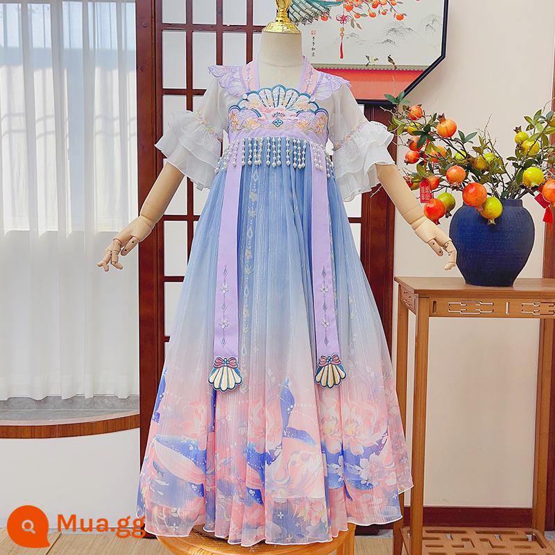 Hanfu Bé Gái Phong Cách Mùa Hè 2023 Mới Cổ Đầm Bé Gái Đường Phù Hợp Với Trẻ Em Siêu Tiên Cổ Trang Phục Váy Mùa Hè - Màu tím