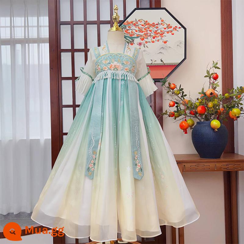 Hanfu Girls Phong cách mùa hè 2023 Váy cổ mới Cô bé Tang Bộ đồ siêu cổ tích dành cho trẻ em Váy trang phục cổ mùa xuân và mùa thu - SL2752 xanh phong cách mùa hè