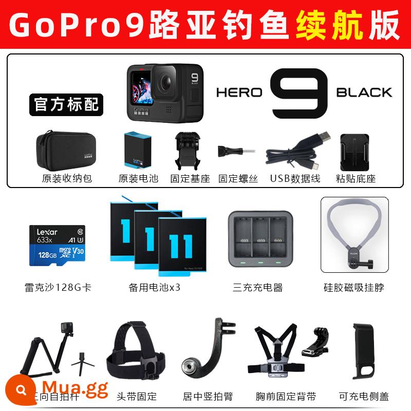 Camera thể thao GoPro10 trượt tuyết ngoài trời Video câu cá Luya chú chó đen ten go pro9 camera 5k dưới nước - Phiên bản pin câu cá thu hút GoPro9 của Ngân hàng Quốc gia