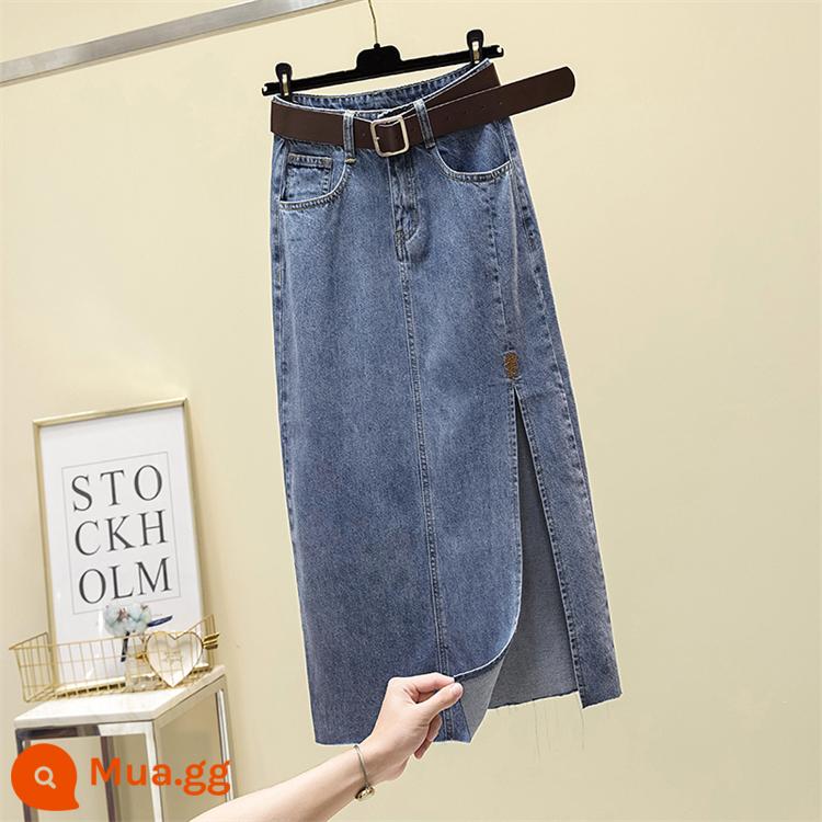 Váy denim chữ A nữ mùa hè người đàn ông nhỏ 2023 mới thêu eo cao xẻ gói váy hông váy dài hình quả lê - Màu hình ảnh chính [Phong cách dày mùa xuân và mùa thu]