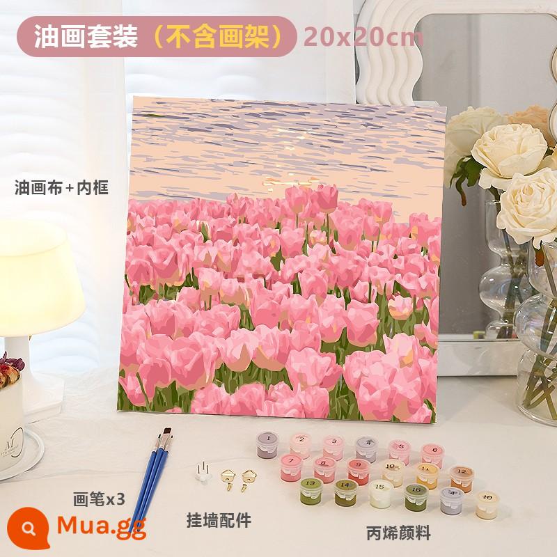 Làm thủ công tự làm sơn dầu kỹ thuật số tulip sơn acrylic điền màu sơn dầu kết cấu sơn món quà sinh nhật năm mới - Hoa Tulip Hoàng Hôn 20*20cm