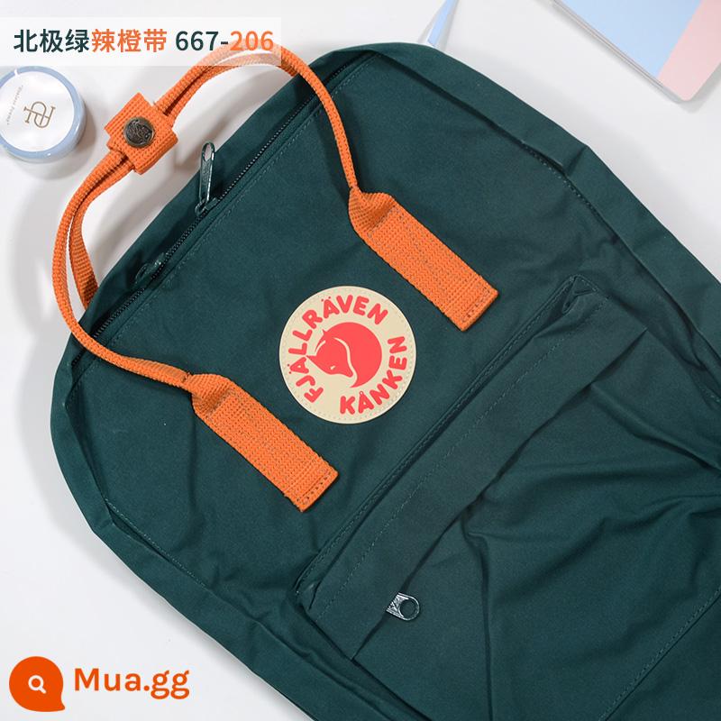 Ba lô kanken chính hãng cáo bắc cực / fjallraven Thụy Điển ba lô đi học cổ điển mini nam nữ - Vành đai cam cay xanh Bắc Cực 667-206