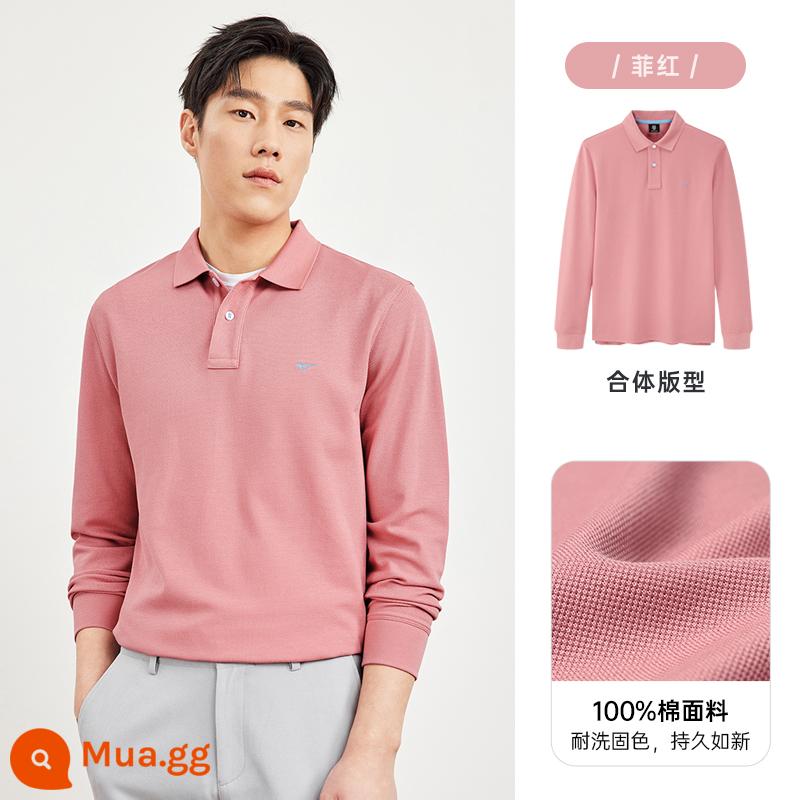 Bảy con sói cuộc sống sói dài tay Áo sơ mi nam mùa xuân và mùa thu cotton nguyên chất thoáng khí công việc bình thường nhiều màu T-shirt nam - 410(Đỏ Philippines)