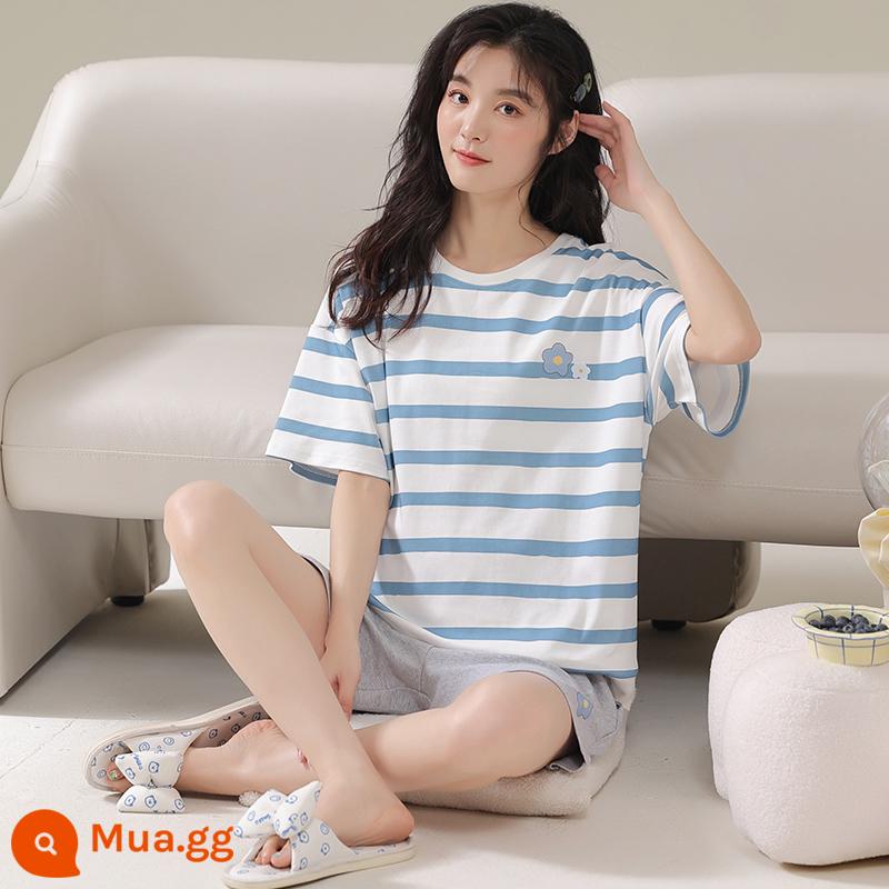 2023 Mới Bộ Đồ Ngủ Cotton Nữ Mùa Hè Quần Short Tay Ngắn Lưới Mùa Hè Gió Đỏ Bộ Đồ Mặc Nhà Mùa Hè Nữ Full - AM-25309