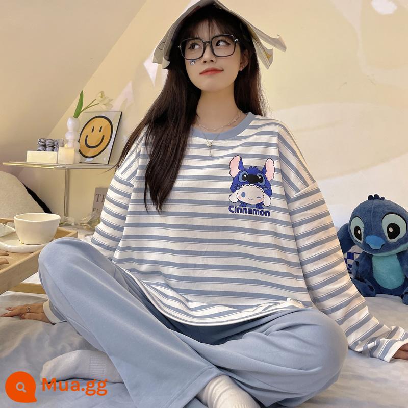 Quần dài dài tay Bộ đồ ngủ cho nữ xuân thu cotton nguyên chất phong cách người nổi tiếng trên mạng mùa thu đông phong cách nữ tính dễ thương quần áo ở nhà 2023 phong cách mới - LX-81013