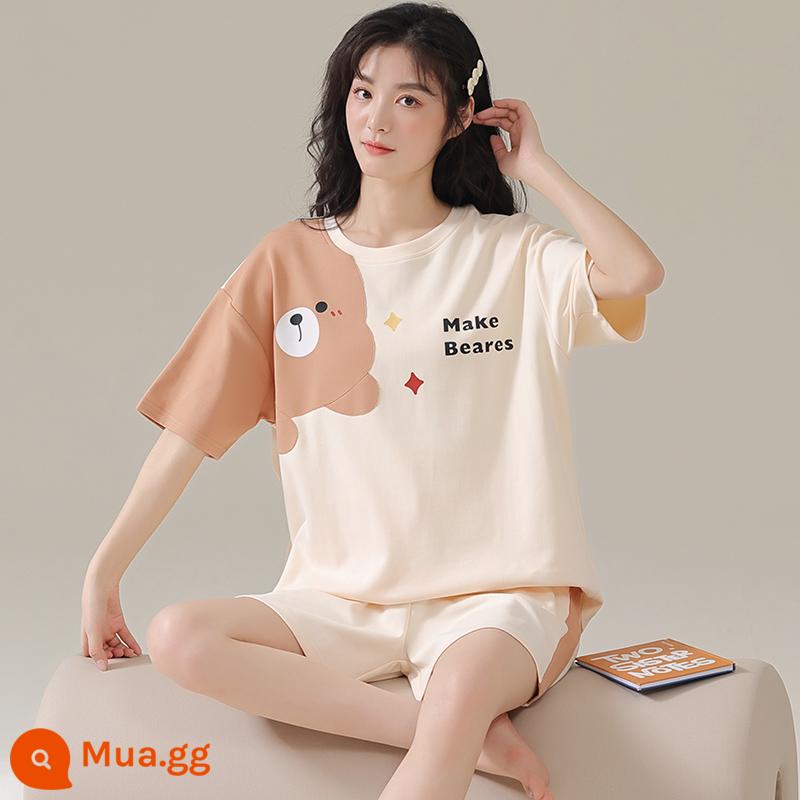 2023 Mới Bộ Đồ Ngủ Cotton Nữ Mùa Hè Quần Short Tay Ngắn Lưới Mùa Hè Gió Đỏ Bộ Đồ Mặc Nhà Mùa Hè Nữ Full - AM-25250