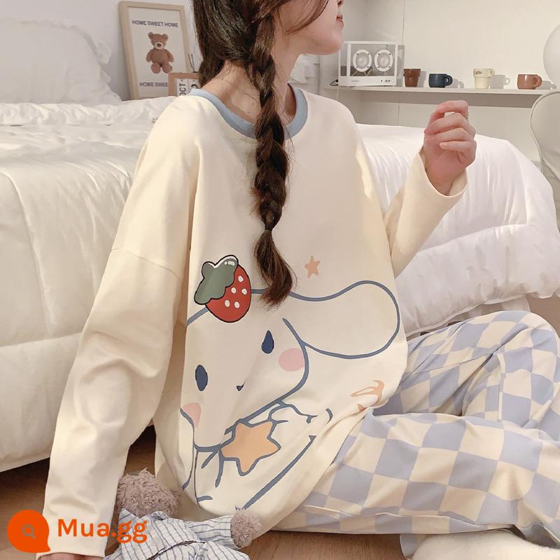 Quần dài dài tay Bộ đồ ngủ cho nữ xuân thu cotton nguyên chất phong cách người nổi tiếng trên mạng mùa thu đông phong cách nữ tính dễ thương quần áo ở nhà 2023 phong cách mới - LX-81003