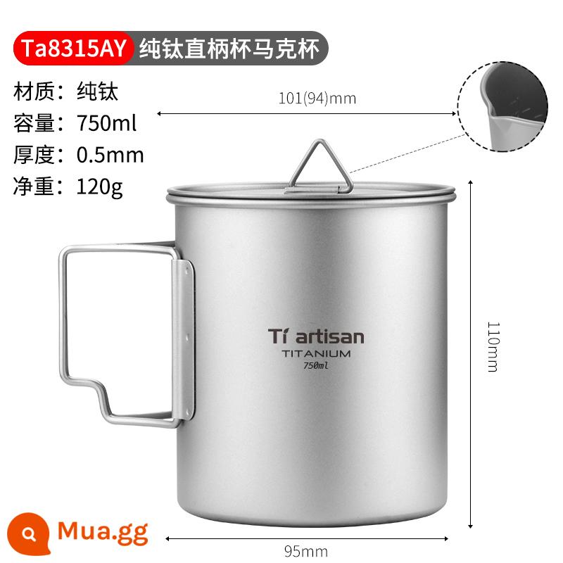 Titan Nghệ Nhân Ngoài Trời Nguyên Chất Titanium Cốc Kim Loại Trà Cắm Trại Titanium Cốc Cà Phê 1 Lớp Tay Cầm Gấp Di Động cốc Nước - olecranon 750ML (bao gồm cả nắp)