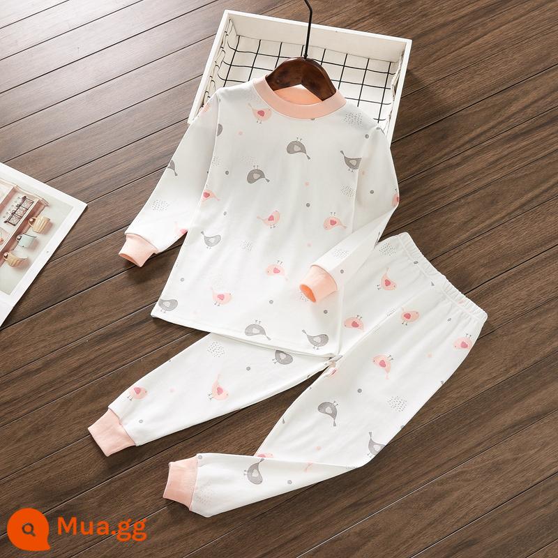 Bộ đồ lót trẻ em Little Qinglong cotton nguyên chất quần áo mùa thu quần vệ sinh bé trai và bé gái cotton vừa và lớn áo len cotton ấm áp cho trẻ em - chim hồng