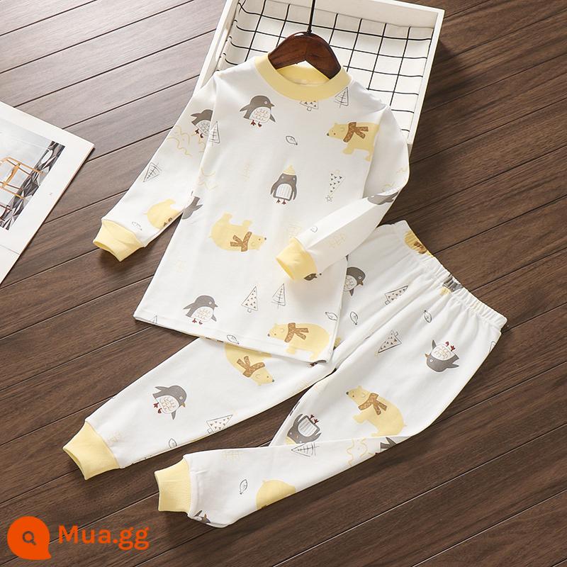 Bộ đồ lót trẻ em Little Qinglong cotton nguyên chất quần áo mùa thu quần vệ sinh bé trai và bé gái cotton vừa và lớn áo len cotton ấm áp cho trẻ em - chim cánh cụt màu vàng