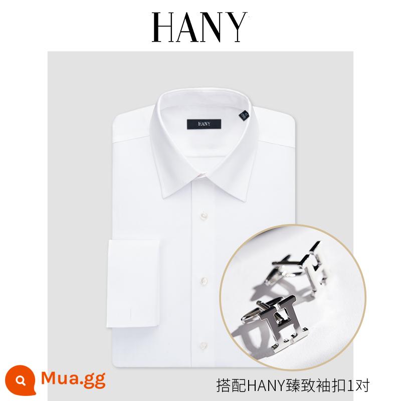 HANY Pháp áo sơ mi trắng nam dài tay không có sắt kinh doanh đám cưới trang trọng phù hợp với nam phù hợp với Pháp tay áo khuy măng sét áo sơ mi - Britton Pure White [Cổ áo nhọn--Mẫu tai lúa mì]