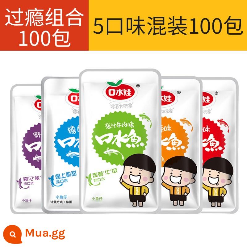 Nước miếng cá nhỏ 60 gói snack gói nhỏ nước bọt cá cay hỗn hợp vị cá khô nhỏ ăn liền - [100 Gói Mix Ngon] 100 Gói 5 Hương Vị -