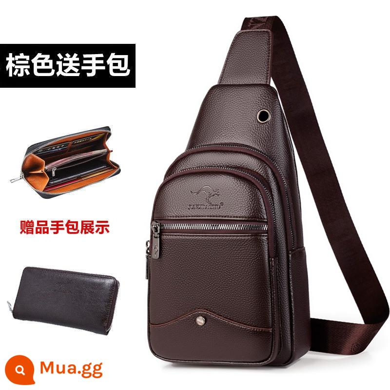 Túi đeo ngực nam Gentleman Kangaroo Túi đeo chéo Leather Feel 2022 Túi đeo vai thời trang mới Xu hướng túi đeo chéo thông thường dành cho nam - 812 nâu + túi dây kéo