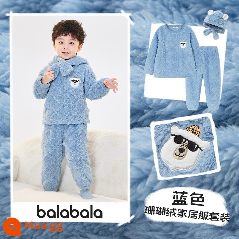 Balabala Bé Trai Homewear Phù Hợp Với Lớn Trẻ Em Nỉ Mặc Bộ Đồ Ngủ Trẻ Em Mùa Đông 2022 Mới Dày Nhỏ - Màu xanh lam (kiểu cha mẹ và con cái, có thể mặc bên ngoài)-208422171217