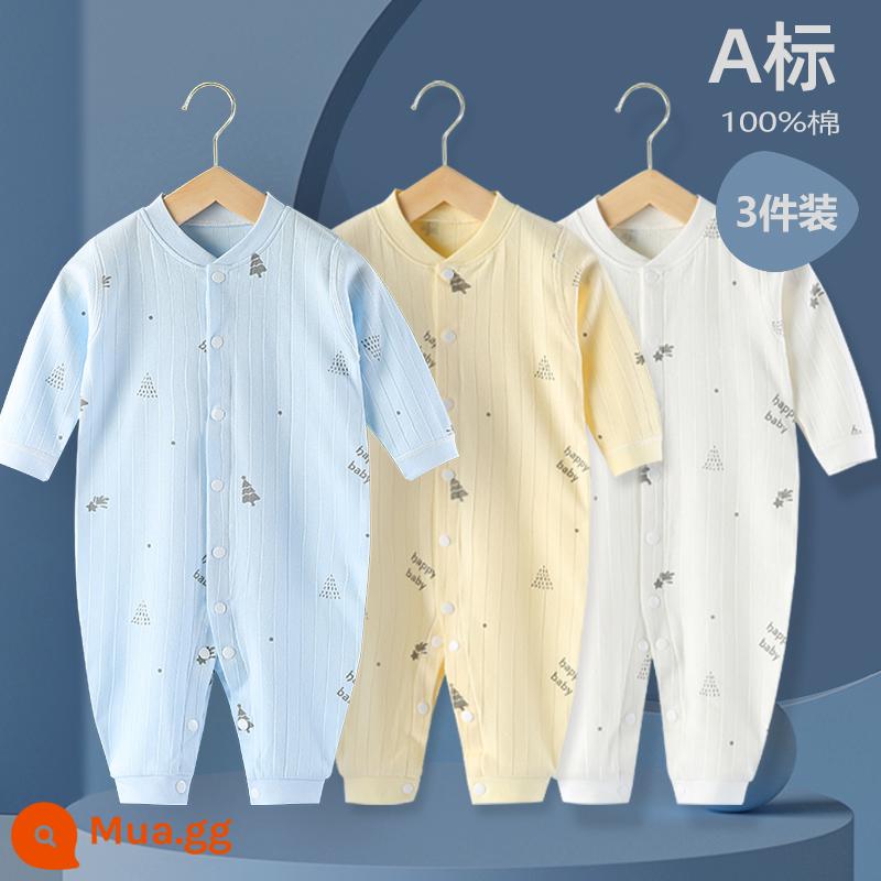 Áo Liền Quần Cho Bé Quần Áo Sơ Sinh Bộ Đồ Ngủ Cotton Thu Xuân Phù Hợp Với Nam Nữ Cho Bé Quần Áo Mùa Thu Quần Áo Liền Quần Liền Quần - Xanh + vàng + trắng (3 chiếc cho mùa xuân và mùa thu)