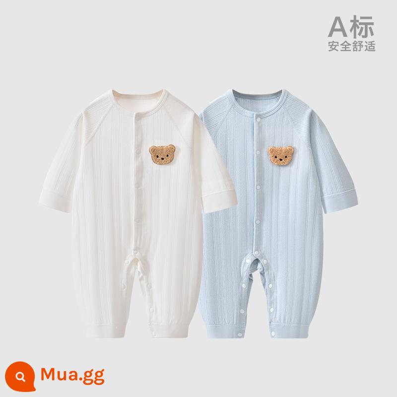 Áo Liền Quần Cho Bé Quần Áo Sơ Sinh Bộ Đồ Ngủ Cotton Thu Xuân Phù Hợp Với Nam Nữ Cho Bé Quần Áo Mùa Thu Quần Áo Liền Quần Liền Quần - Trắng + Xanh (Xuân Thu)