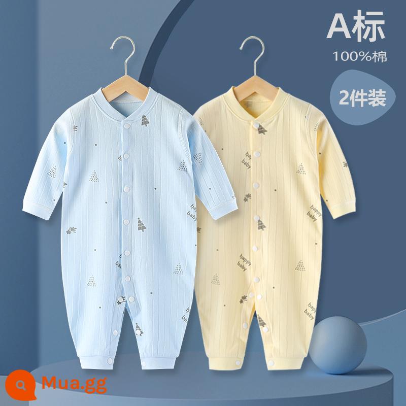 Áo Liền Quần Cho Bé Quần Áo Sơ Sinh Bộ Đồ Ngủ Cotton Thu Xuân Phù Hợp Với Nam Nữ Cho Bé Quần Áo Mùa Thu Quần Áo Liền Quần Liền Quần - Xanh nhạt + vàng nhạt (mùa xuân và mùa thu)