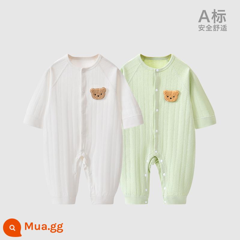 Áo Liền Quần Cho Bé Quần Áo Sơ Sinh Bộ Đồ Ngủ Cotton Thu Xuân Phù Hợp Với Nam Nữ Cho Bé Quần Áo Mùa Thu Quần Áo Liền Quần Liền Quần - Trắng + Xanh (Xuân Thu)