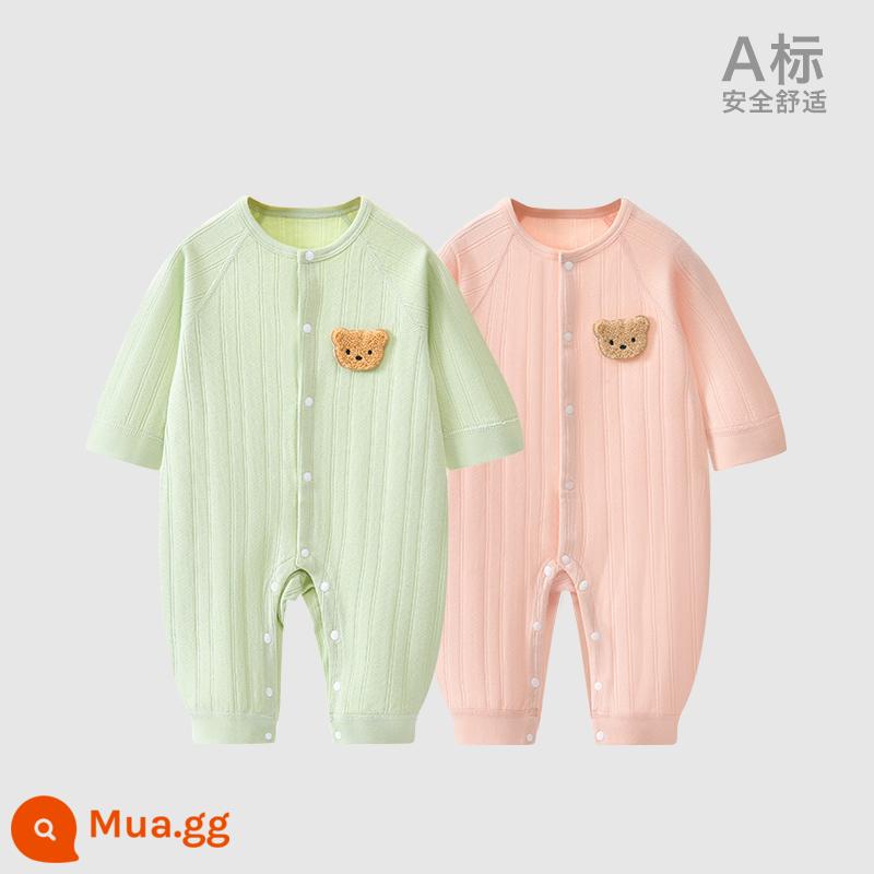 Áo Liền Quần Cho Bé Quần Áo Sơ Sinh Bộ Đồ Ngủ Cotton Thu Xuân Phù Hợp Với Nam Nữ Cho Bé Quần Áo Mùa Thu Quần Áo Liền Quần Liền Quần - Xanh + Hồng (Xuân Thu)