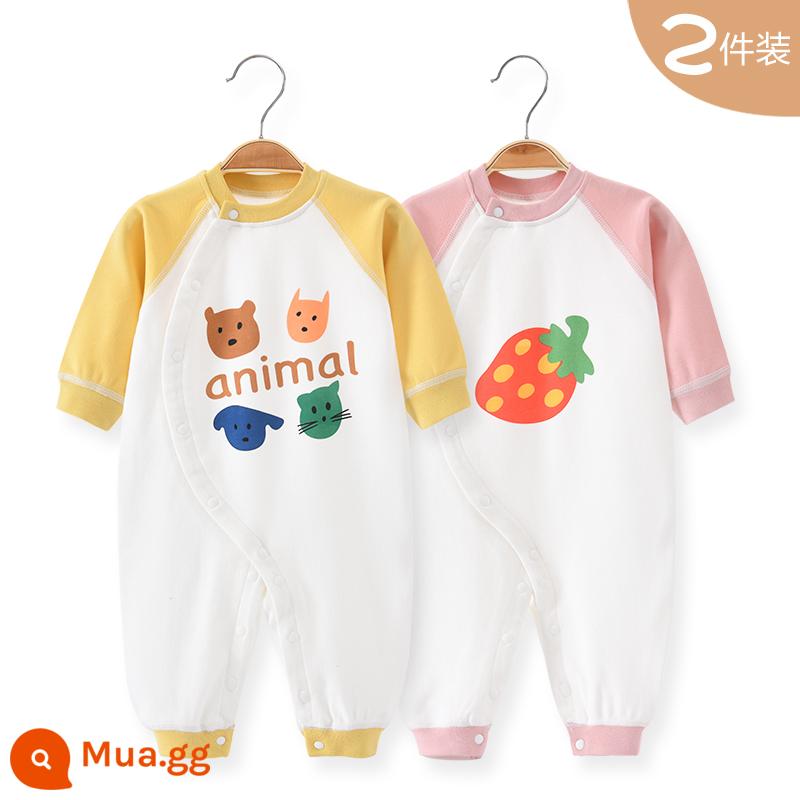 Áo Liền Quần Cho Bé Quần Áo Sơ Sinh Bộ Đồ Ngủ Cotton Thu Xuân Phù Hợp Với Nam Nữ Cho Bé Quần Áo Mùa Thu Quần Áo Liền Quần Liền Quần - Chữ màu vàng + dâu hồng (mùa xuân và mùa thu)