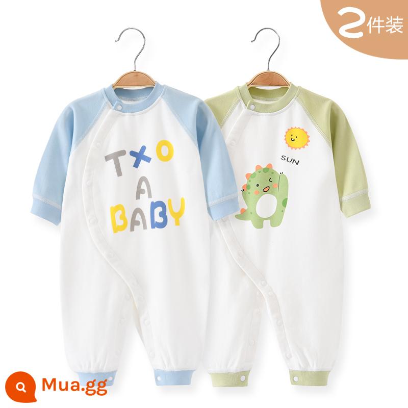 Áo Liền Quần Cho Bé Quần Áo Sơ Sinh Bộ Đồ Ngủ Cotton Thu Xuân Phù Hợp Với Nam Nữ Cho Bé Quần Áo Mùa Thu Quần Áo Liền Quần Liền Quần - Chữ xanh + khủng long xanh (Xuân Thu)