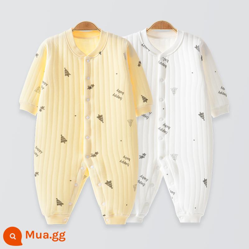 Áo Liền Quần Cho Bé Quần Áo Sơ Sinh Bộ Đồ Ngủ Cotton Thu Xuân Phù Hợp Với Nam Nữ Cho Bé Quần Áo Mùa Thu Quần Áo Liền Quần Liền Quần - (Đệm giữ ấm) Vàng nhạt + trắng