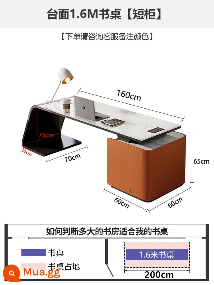 Bàn đá tối giản kiểu Ý nghiên cứu nhà tối giản hiện đại Bàn máy tính hình chữ L tủ sách tích hợp bàn làm việc sang trọng - Bàn tủ ngắn mặt bàn 1,6m (diện tích 1,9m)